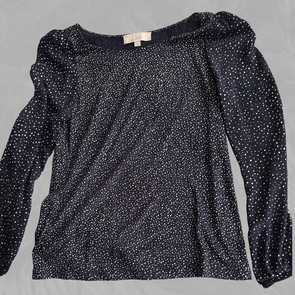 LOFT Women’s Medium black White Dot Puff Sleeve Blouse Top